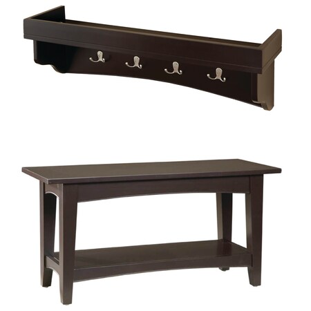Alaterre Furniture Shaker Cottage Tray Shelf Coat Hook with Bench Set, Chocolate ASCA0309CL